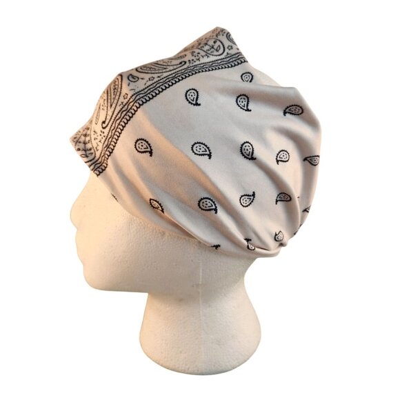 White Paisley Knit Headwrap Hairband Soft Stretchy Headband Unisex Sweatband - Picture 2 of 5